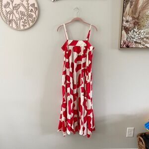 Abel The Label Womens Sz S NWT Red White Abstract Print Rayon Midi Dress
